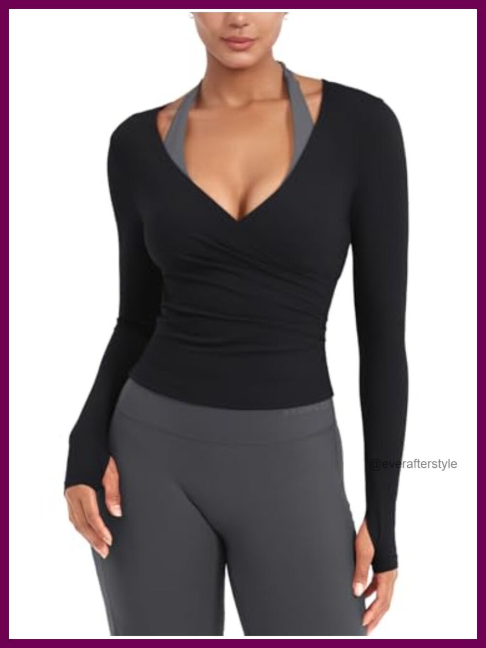 Women's Workout Wrap Top Long Sleeve Thumb Holes V-Neck Slim Fit